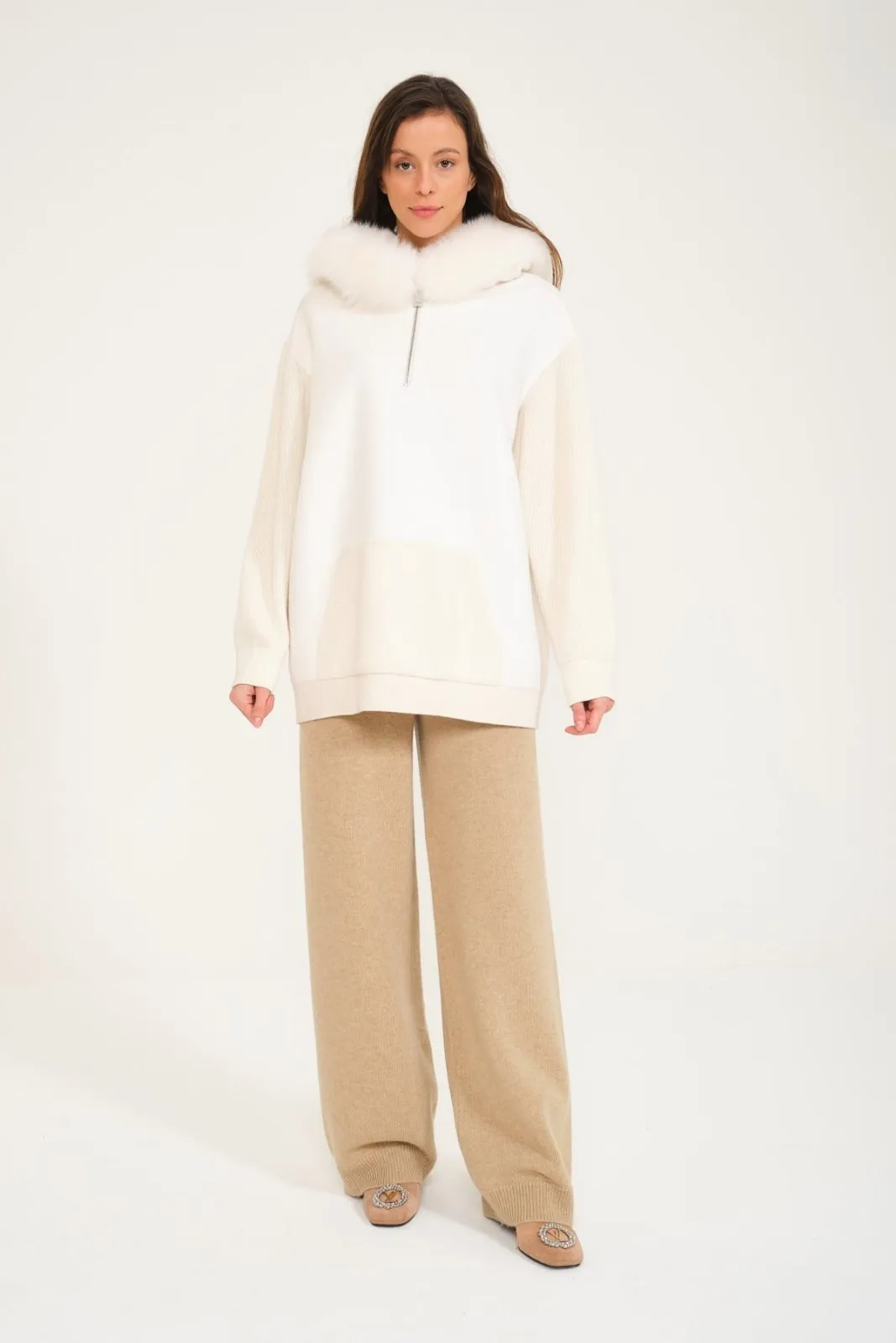 White Wool & Fox Fur Hoodie