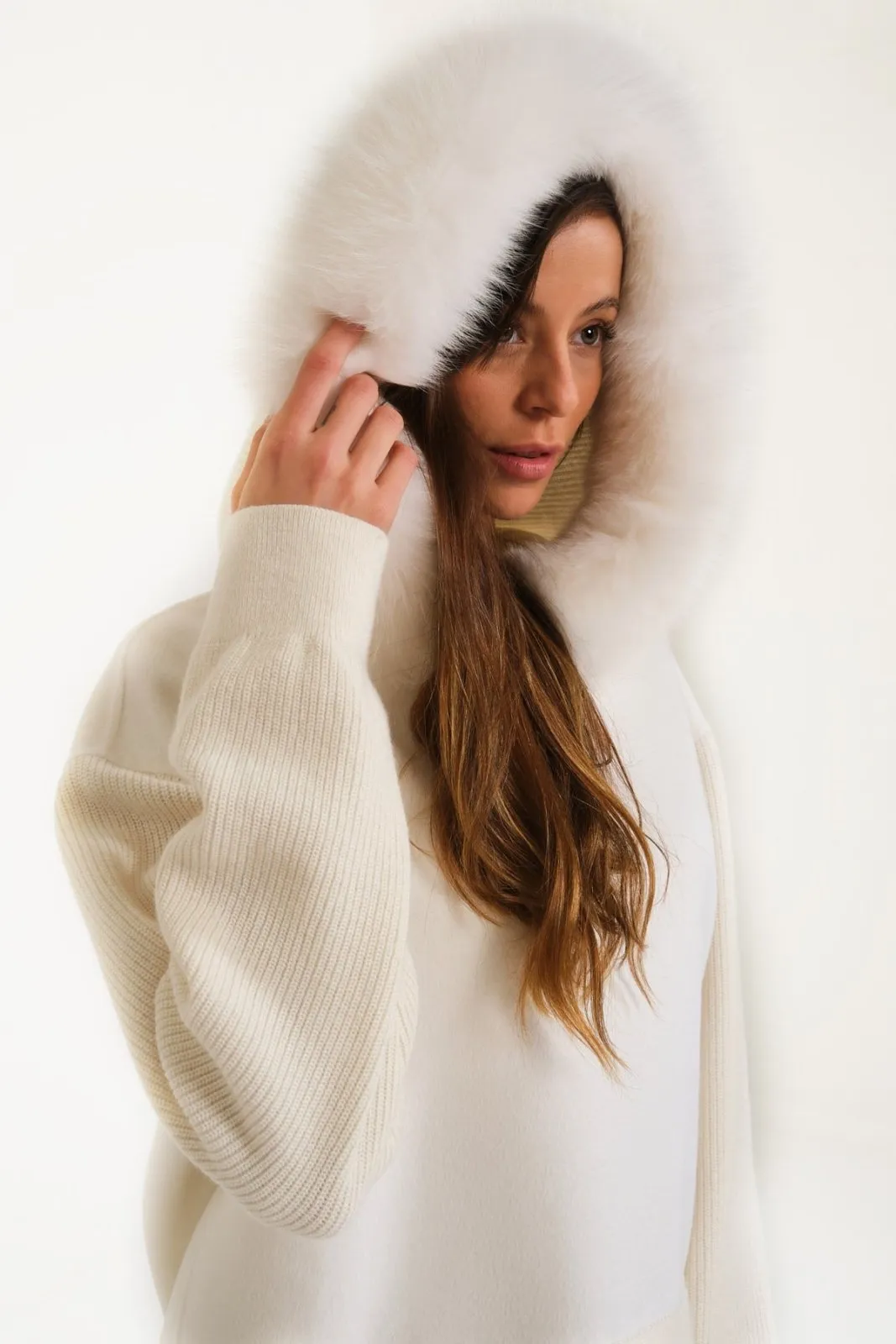 White Wool & Fox Fur Hoodie