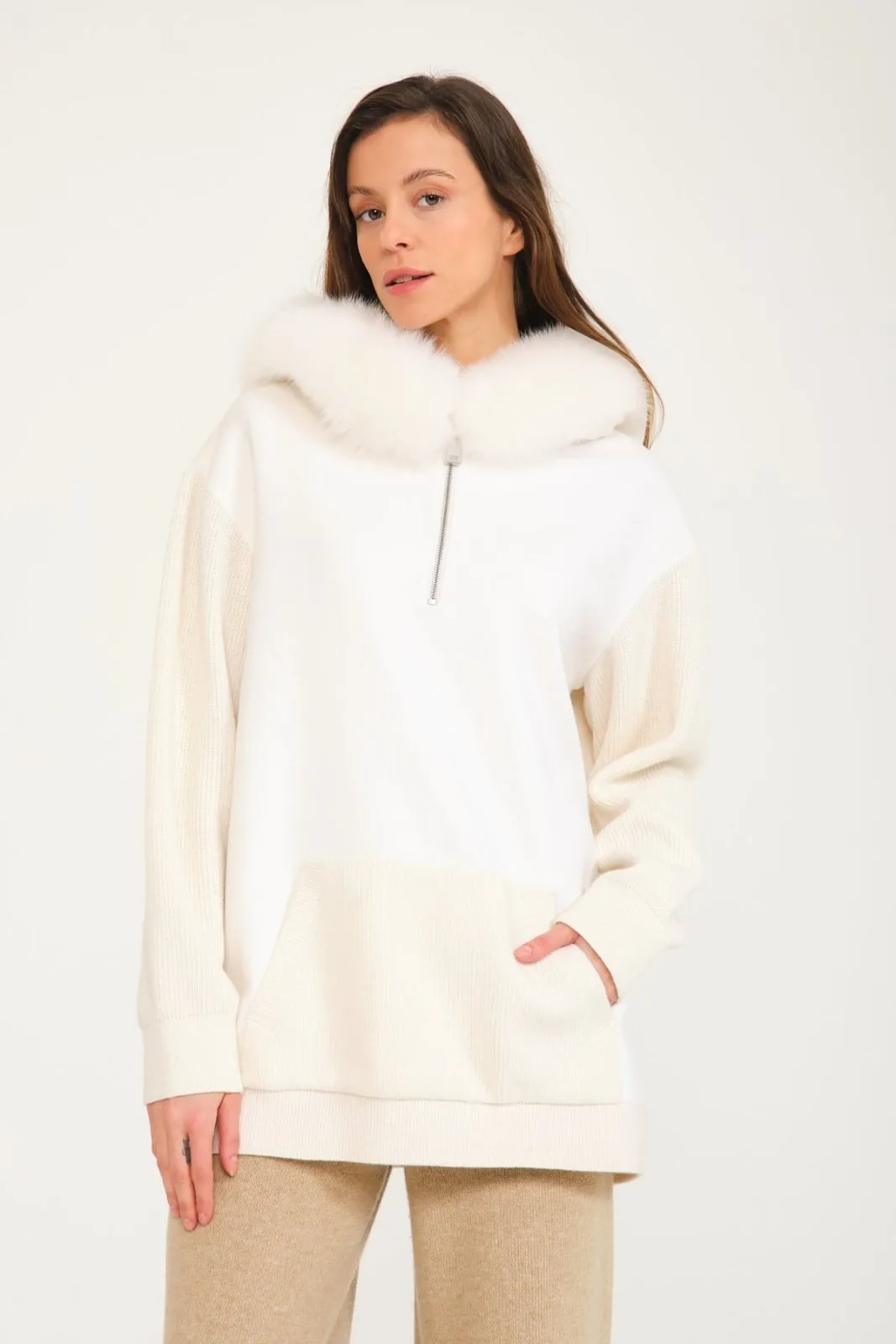 White Wool & Fox Fur Hoodie