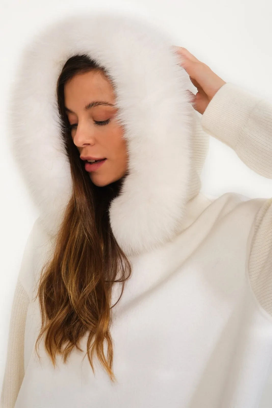 White Wool & Fox Fur Hoodie