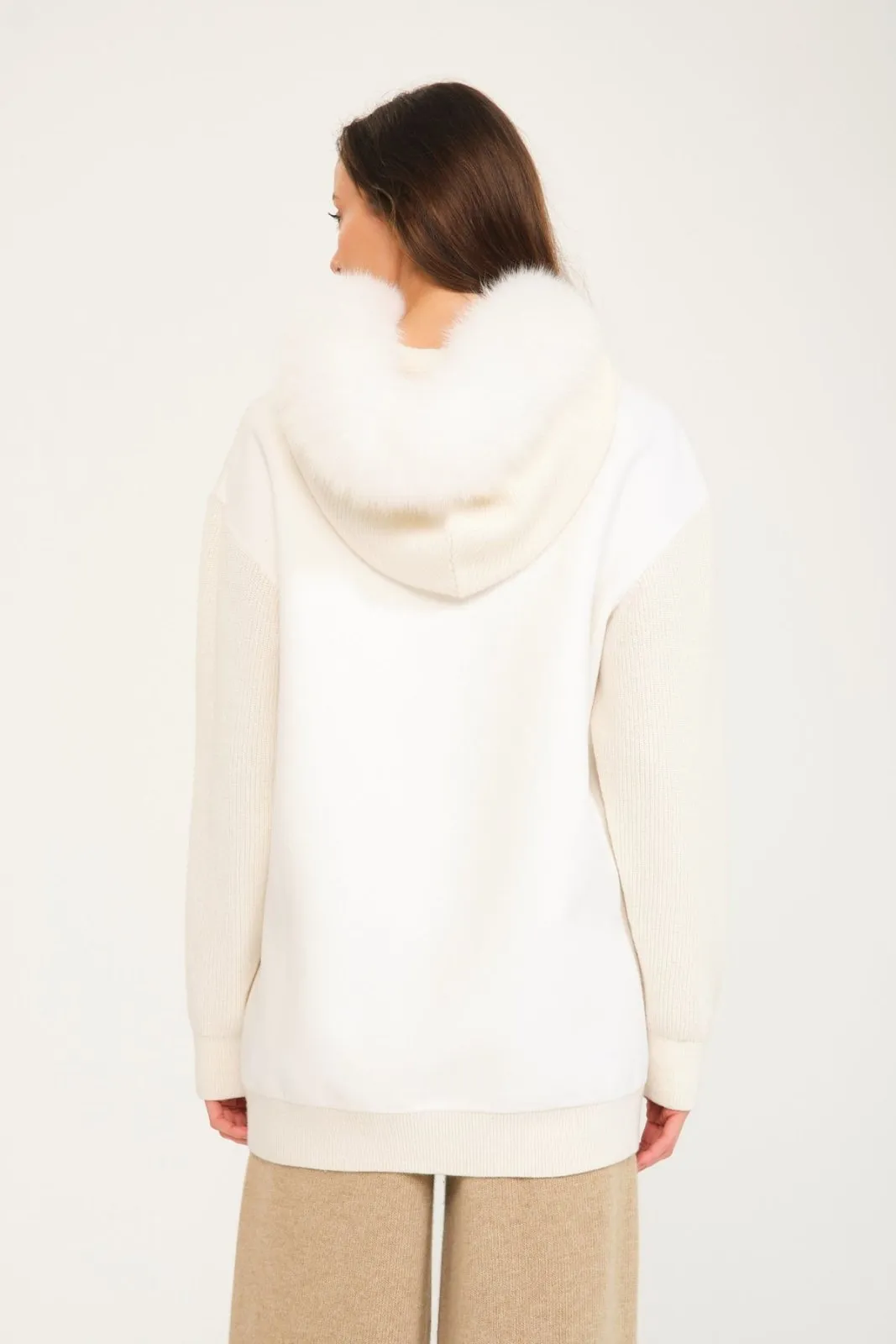 White Wool & Fox Fur Hoodie