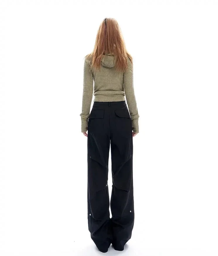 Wide-Leg Button-Detail Cargo Trousers