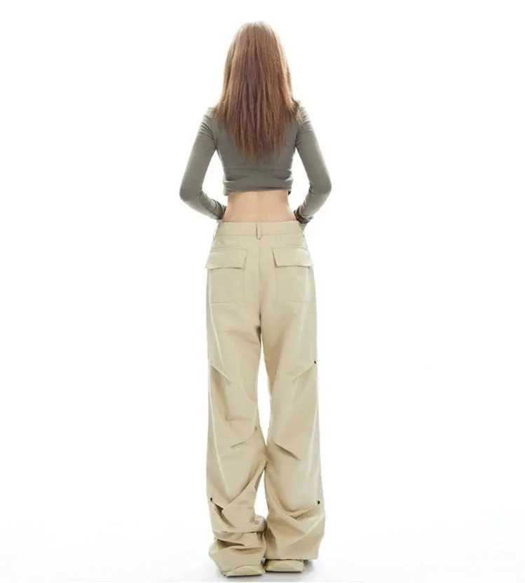 Wide-Leg Button-Detail Cargo Trousers