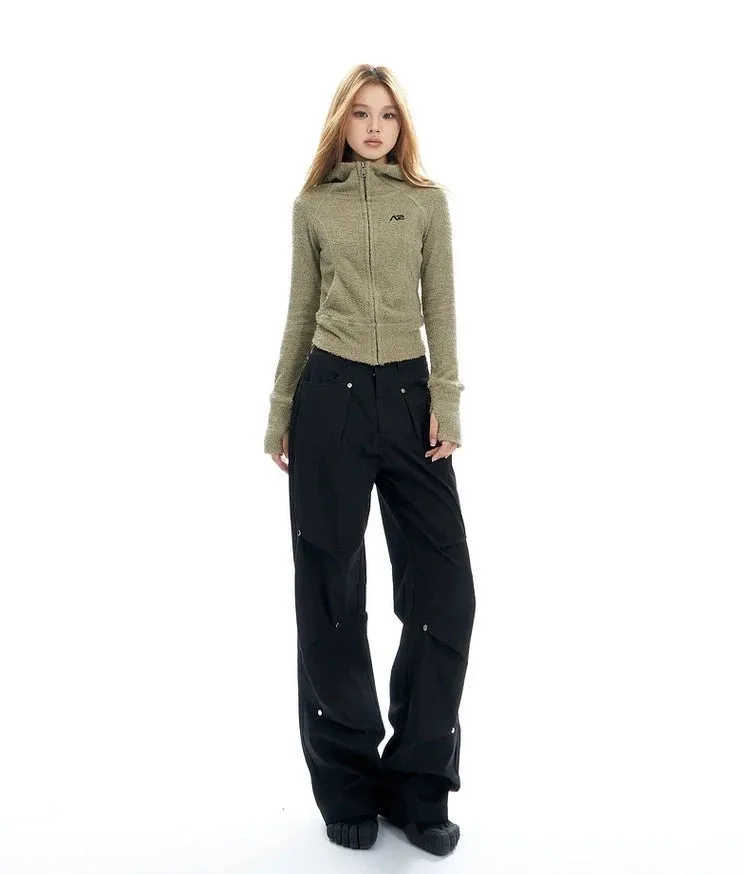 Wide-Leg Button-Detail Cargo Trousers