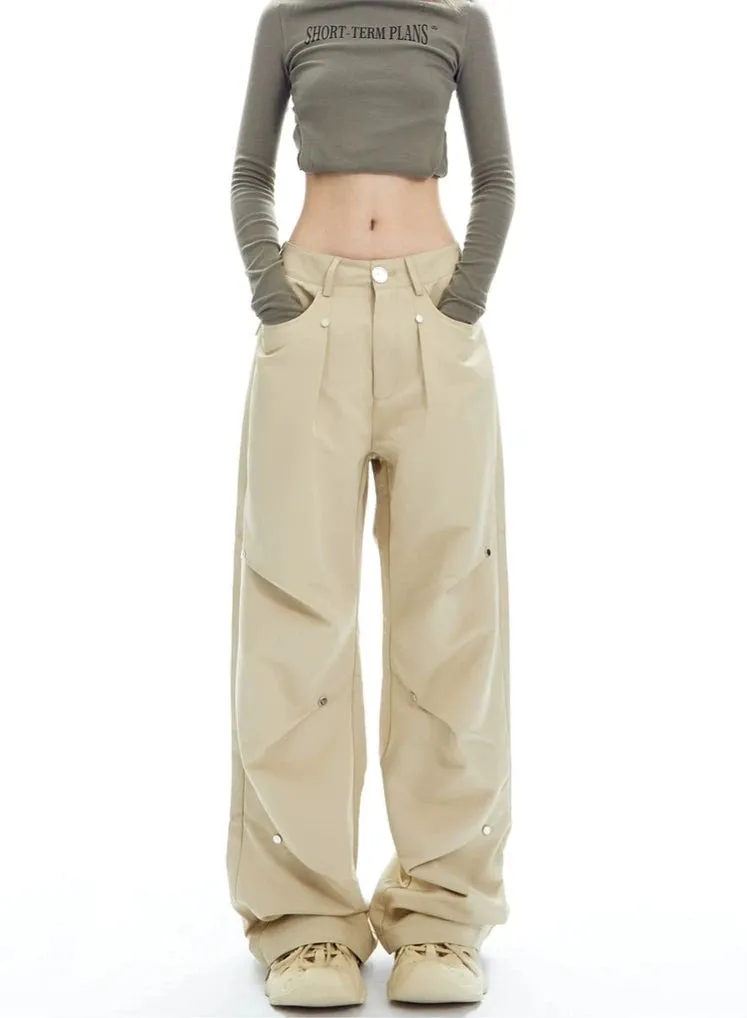 Wide-Leg Button-Detail Cargo Trousers