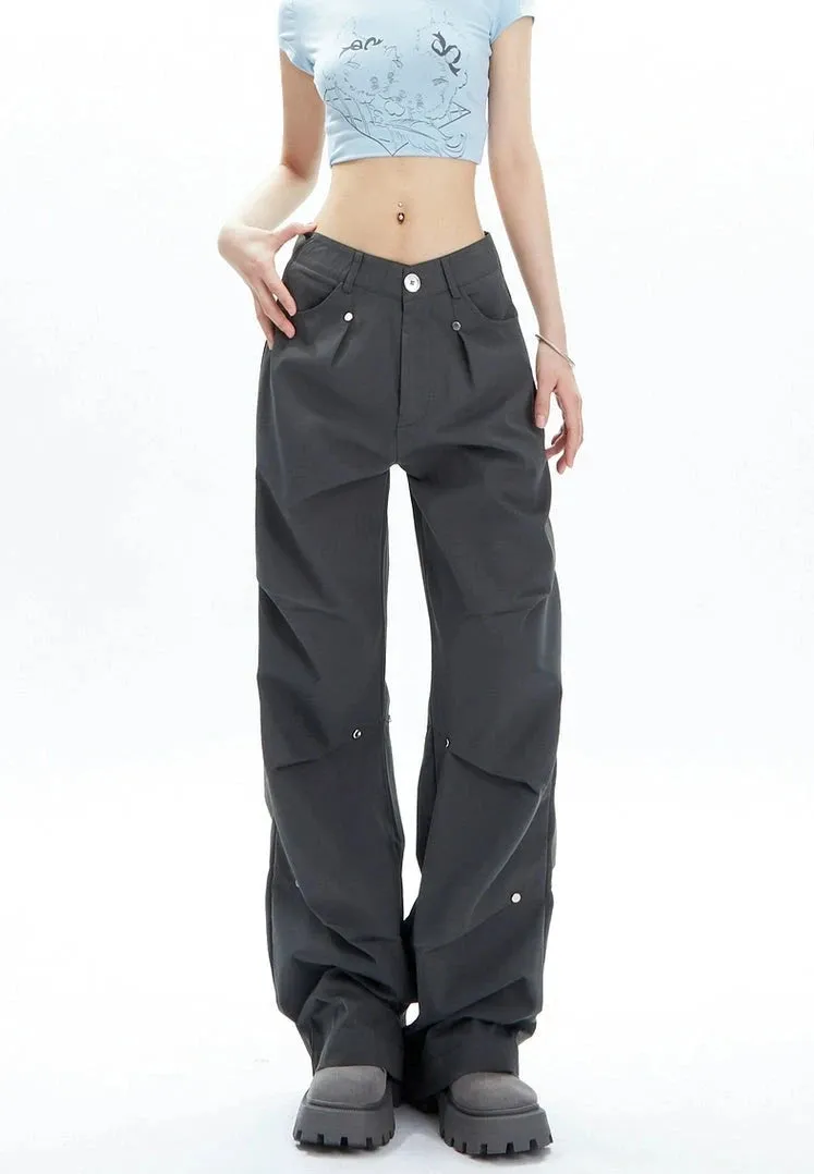 Wide-Leg Button-Detail Cargo Trousers