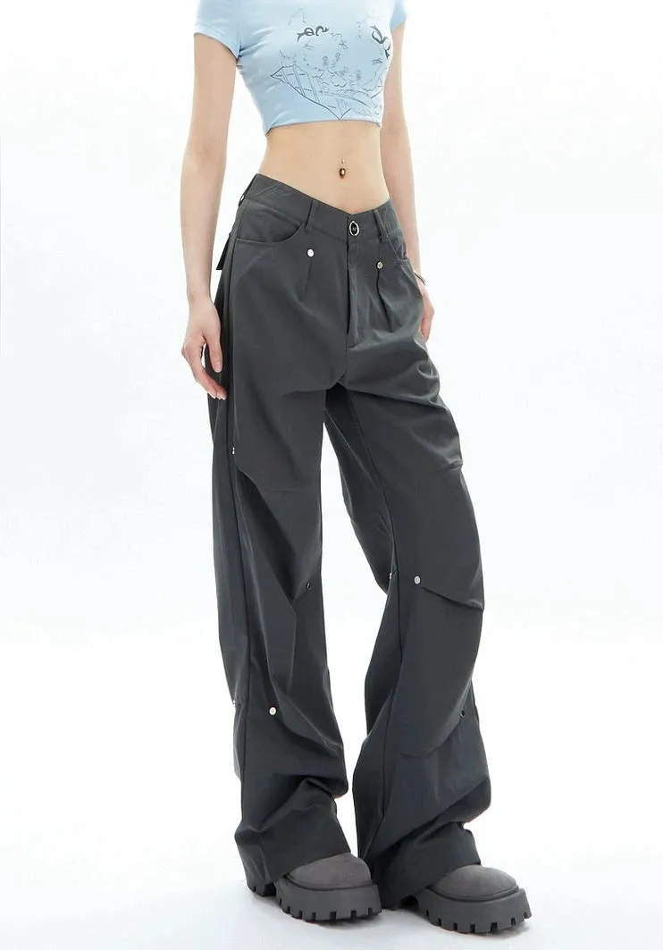 Wide-Leg Button-Detail Cargo Trousers
