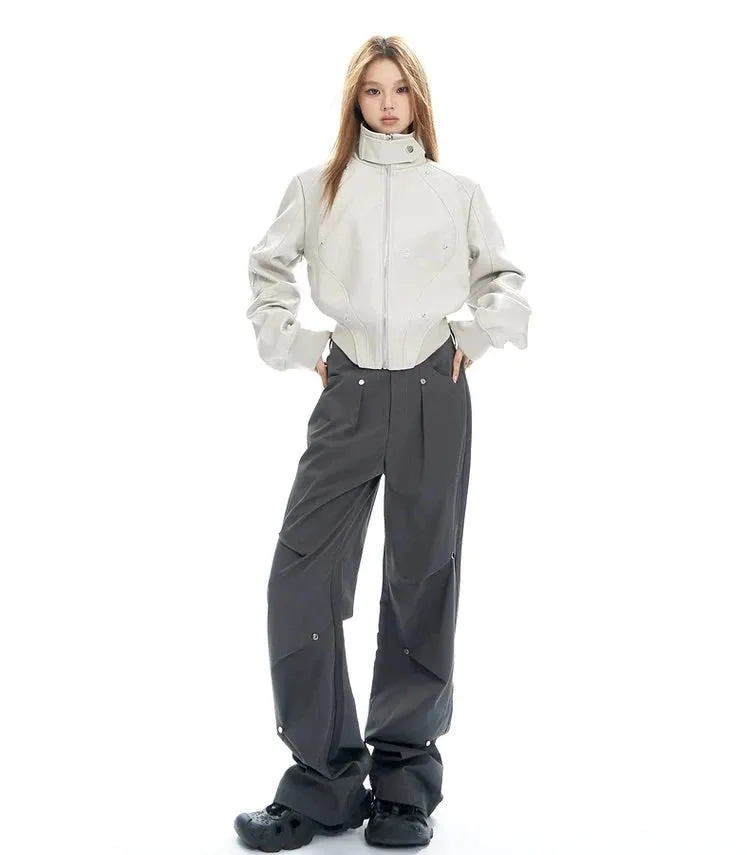 Wide-Leg Button-Detail Cargo Trousers