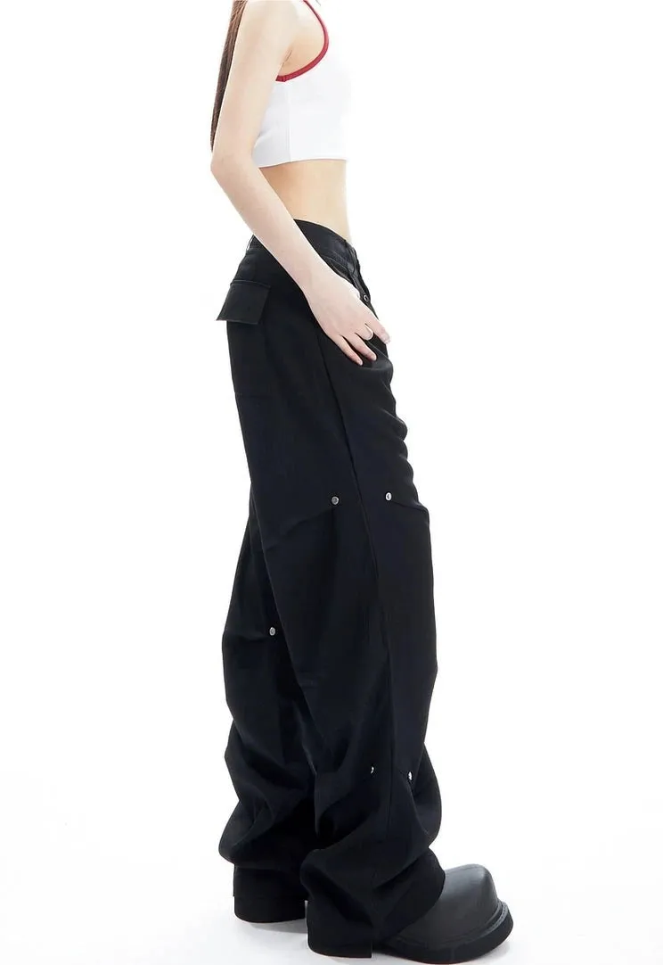 Wide-Leg Button-Detail Cargo Trousers