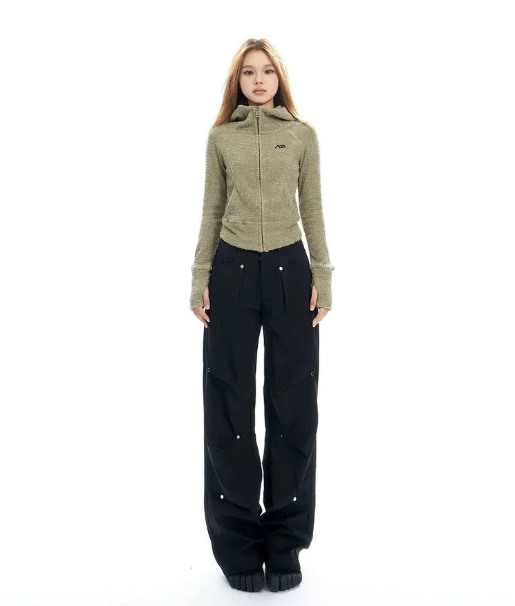 Wide-Leg Button-Detail Cargo Trousers