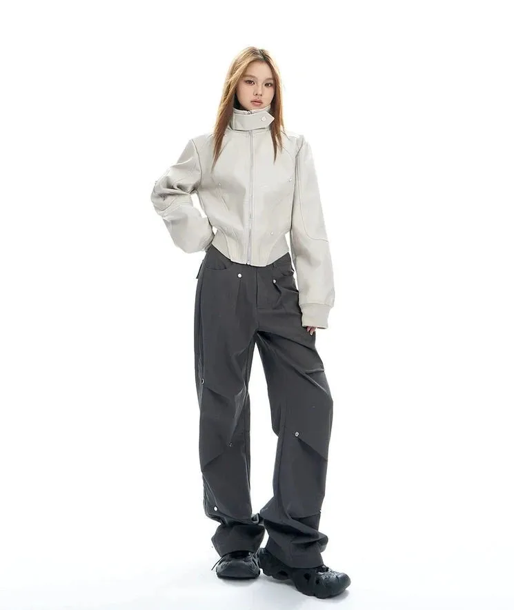 Wide-Leg Button-Detail Cargo Trousers
