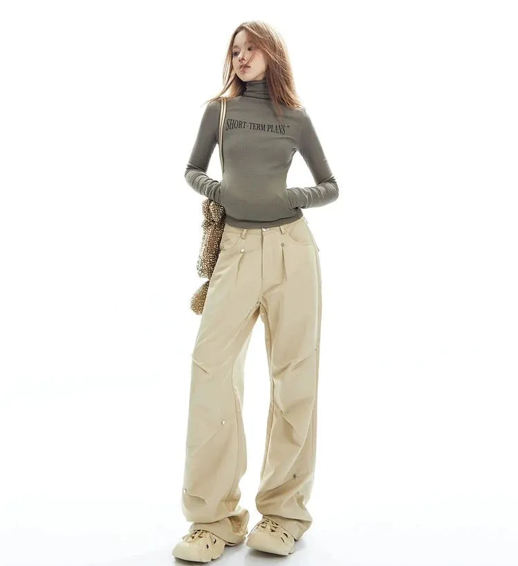 Wide-Leg Button-Detail Cargo Trousers