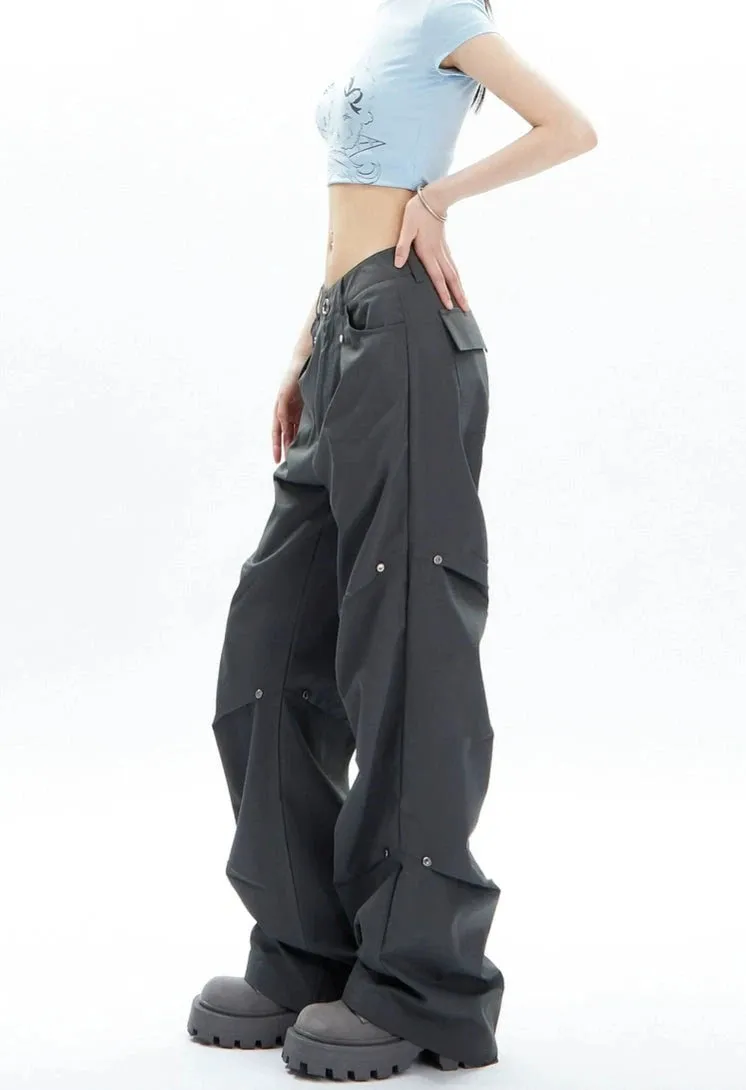 Wide-Leg Button-Detail Cargo Trousers