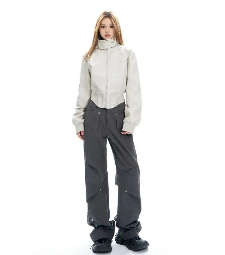 Wide-Leg Button-Detail Cargo Trousers