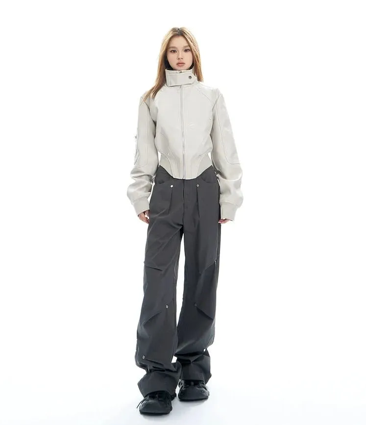 Wide-Leg Button-Detail Cargo Trousers