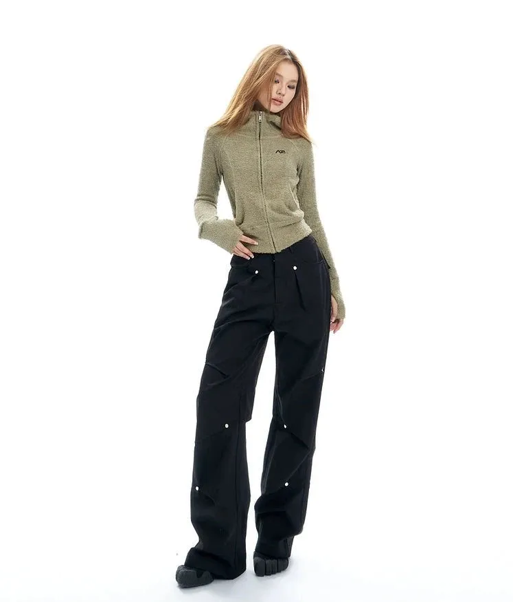 Wide-Leg Button-Detail Cargo Trousers