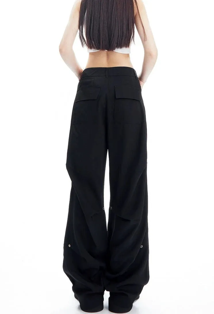 Wide-Leg Button-Detail Cargo Trousers