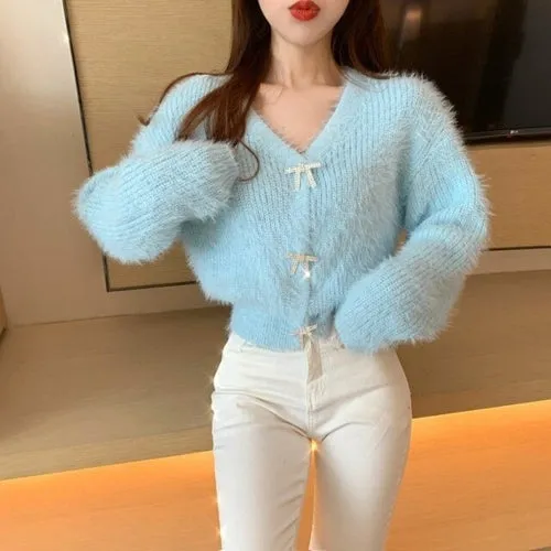 Woherb Chic Knitting Jumper Women Autumn Winter Mohair Sweet Casual