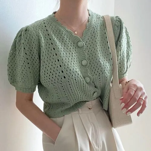 Women Sweater 2021 Summer Korean Chic Girl Gentle V Neck Single