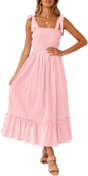 Women's Square Collar Dress 2025 Spring Summer Boho Spaghetti Strap Ruffle Hemline A Line Beach Mini Dresses