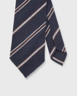 Wool/Silk Woven Tie in Navy/Chocolate/White Stripe