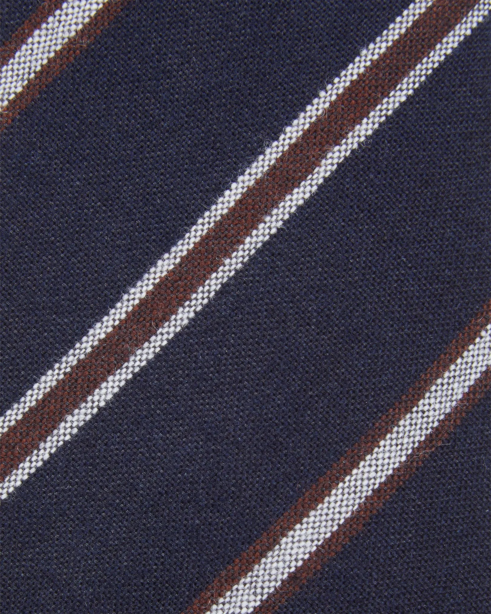 Wool/Silk Woven Tie in Navy/Chocolate/White Stripe