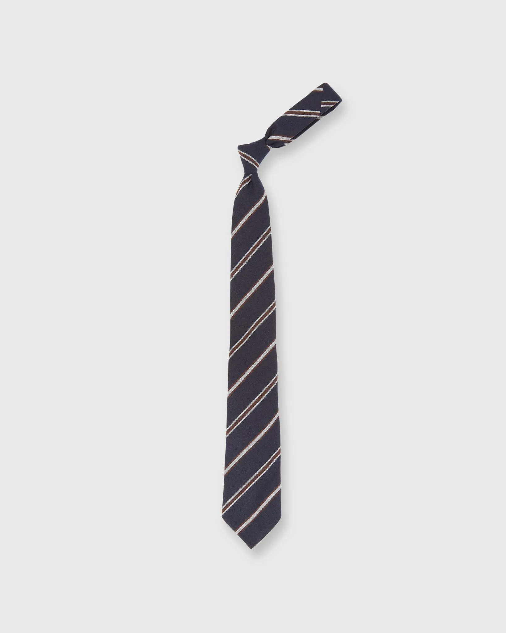 Wool/Silk Woven Tie in Navy/Chocolate/White Stripe