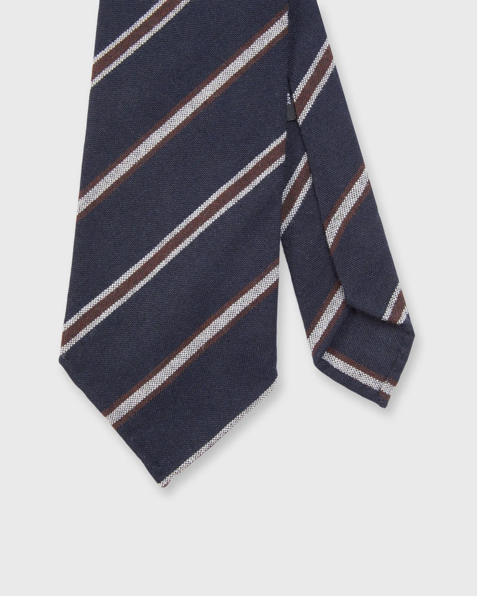 Wool/Silk Woven Tie in Navy/Chocolate/White Stripe