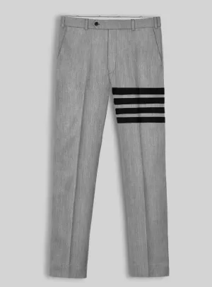 Worsted Light Gray Wool Black Bar Trouser