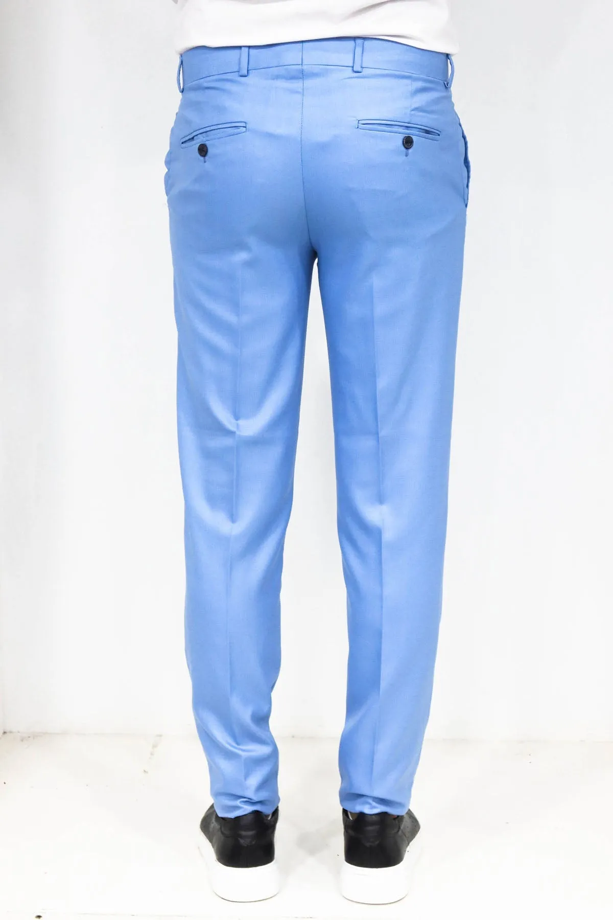 WSS Slim Fit Textured Light Blue Men Trousers  - Singen