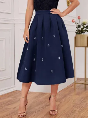 Zip Side Rhinestone Detail Flare Skirt